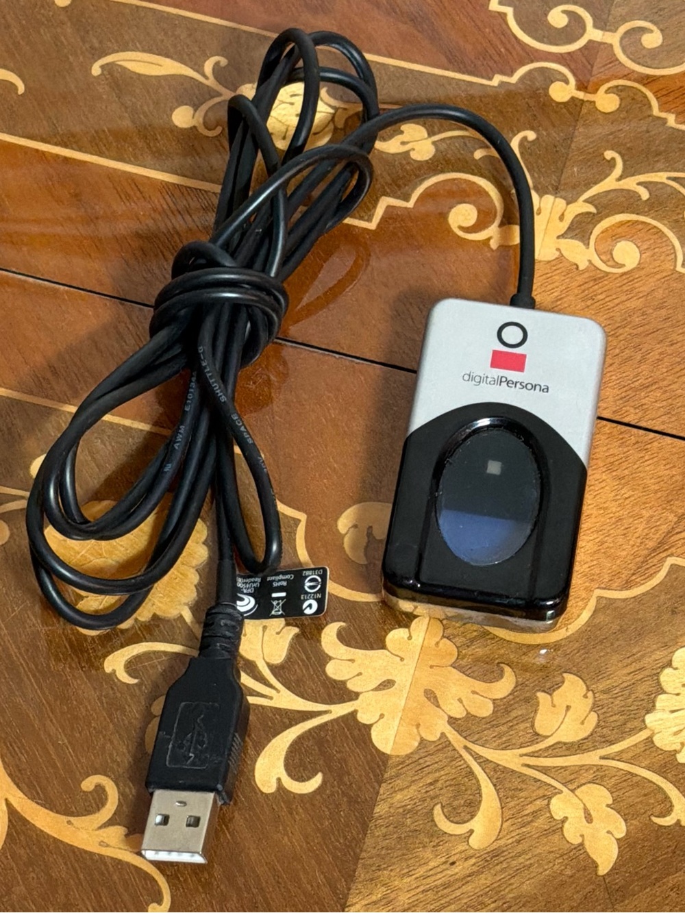 Silver & Black USB Fingerprint Reader Plug In Digital Persona